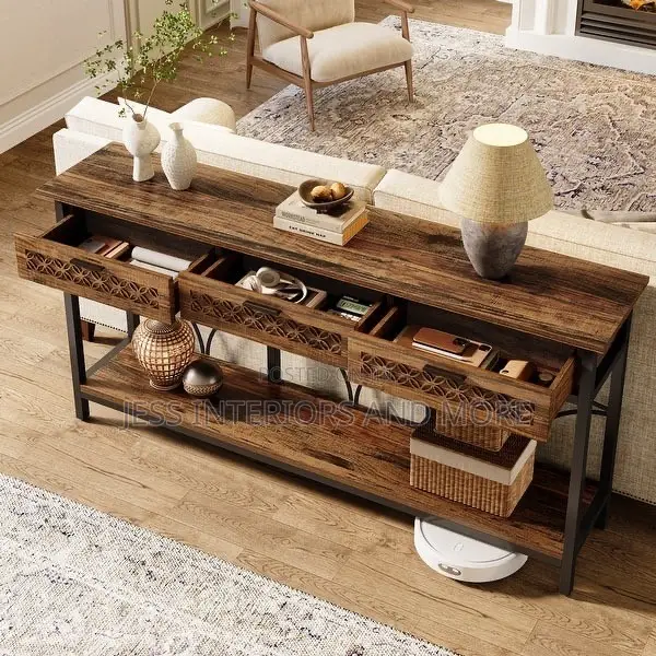 Console Table With 3 Drawers and Storage Shelf