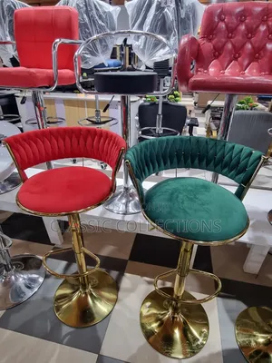 Basket-Weave Velvet Bar Stool With Adjustable Gold Pedestal Base