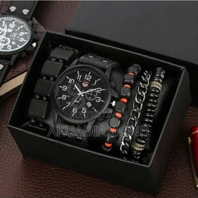 5 Pieces Men Watch Jewellery Set