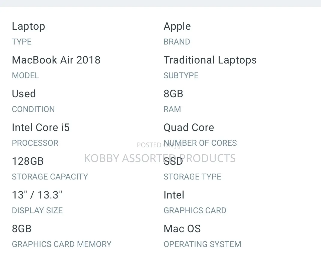 Laptop Apple MacBook 2018 8GB Intel Core i5 SSD 128GB