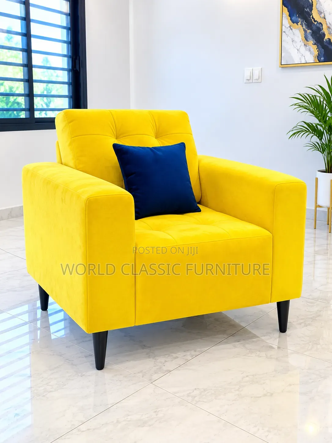 Luxury Yellow Velvet Accent Chair for Sale
