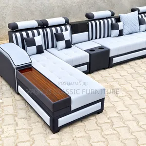 Luxury Grey White L-Shaped Sectional Sofa – Modern 7-Seater