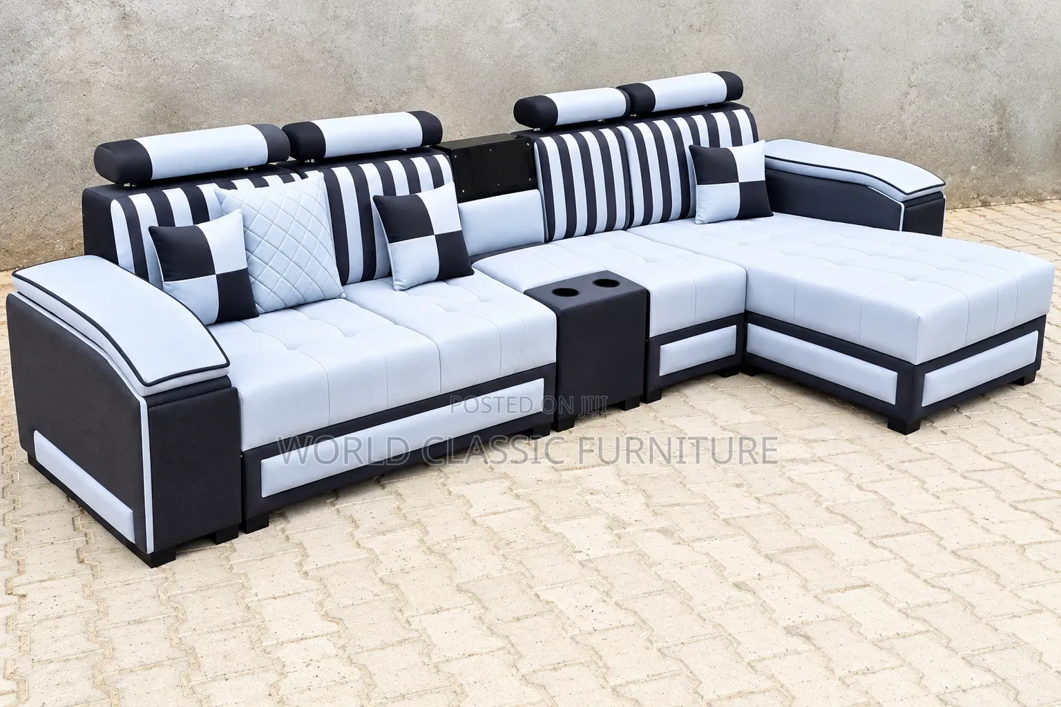 Luxury Grey White L-Shaped Sectional Sofa – Modern 7-Seater