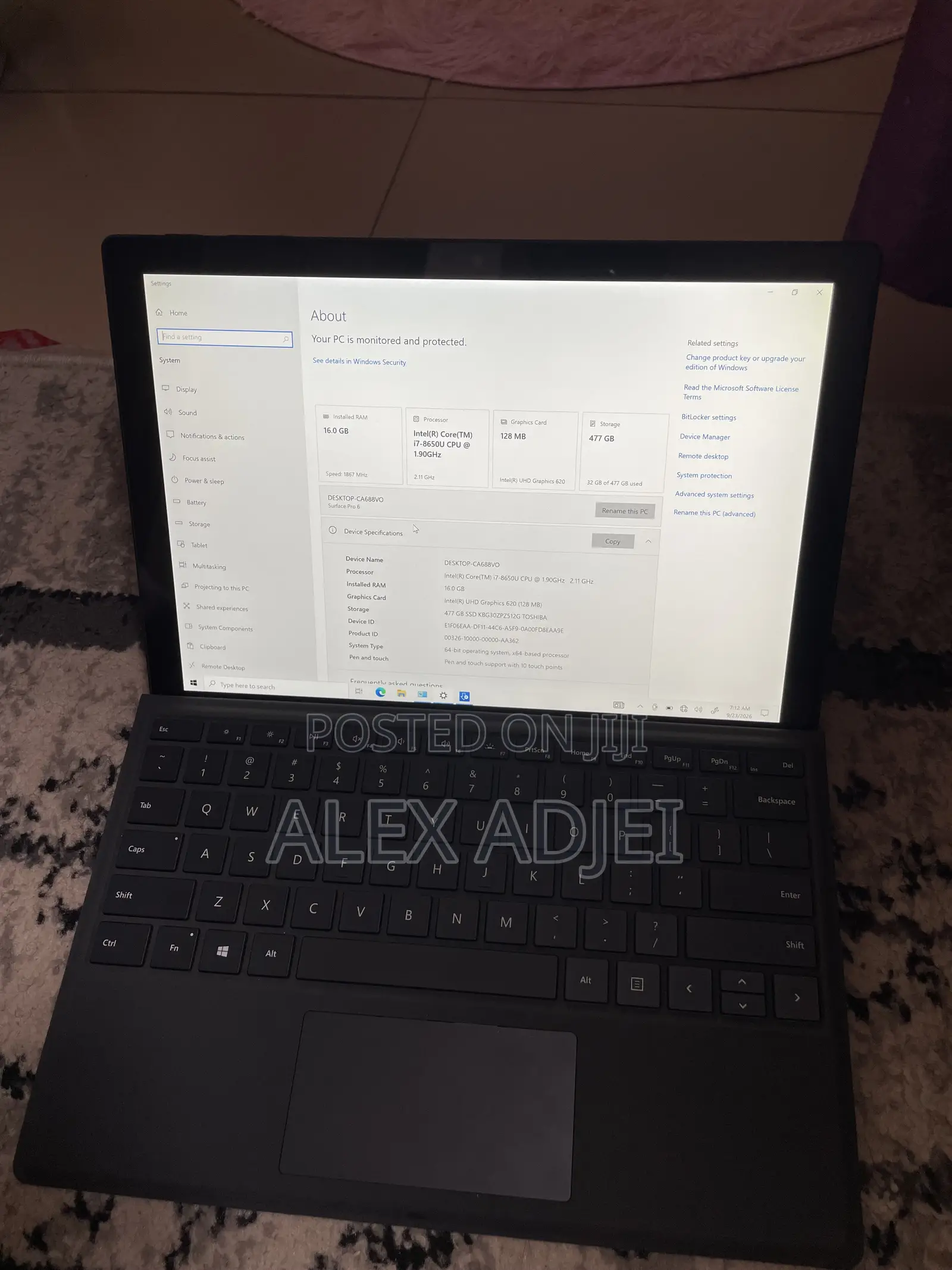 Laptop Microsoft Surface Pro 6 16GB Intel Core i7 SSD 512GB