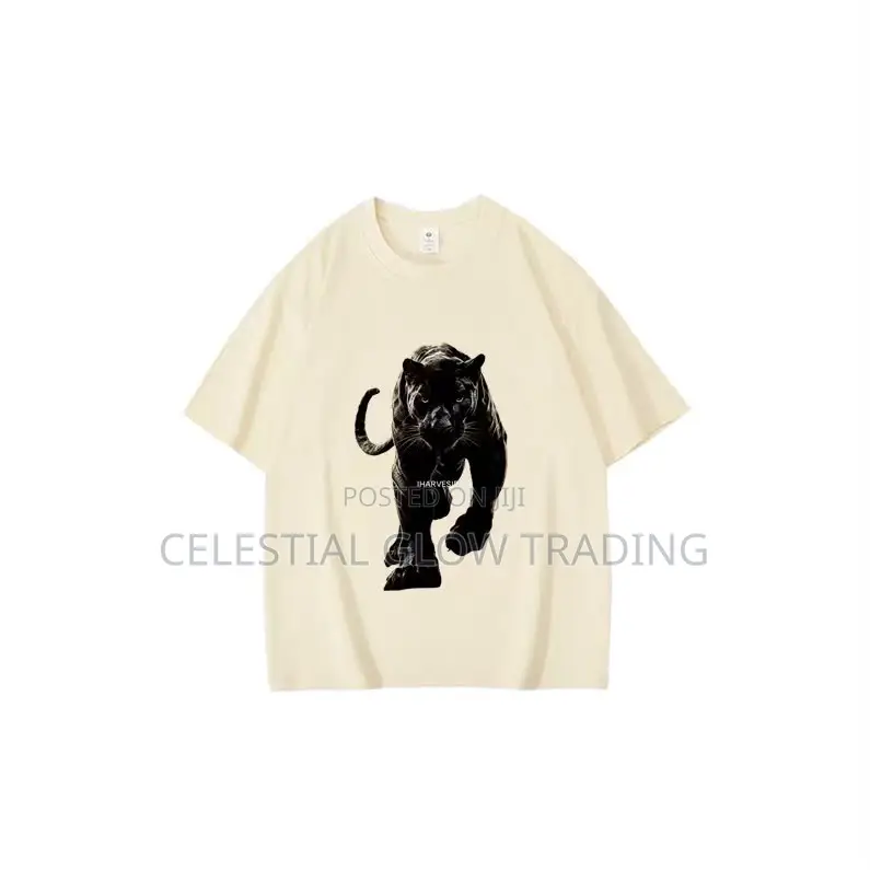 White Panther Graphic Print T‐Shirt – Casual Crew Neck Tee