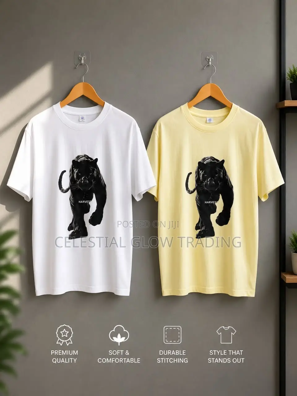 White Panther Graphic Print T‐Shirt – Casual Crew Neck Tee