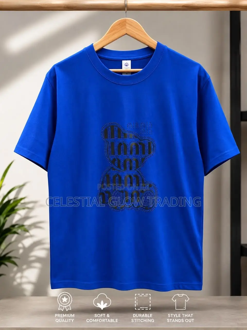 Black Bear Rhinestone‐Style Print T‐Shirt – Oversized Casual Tee