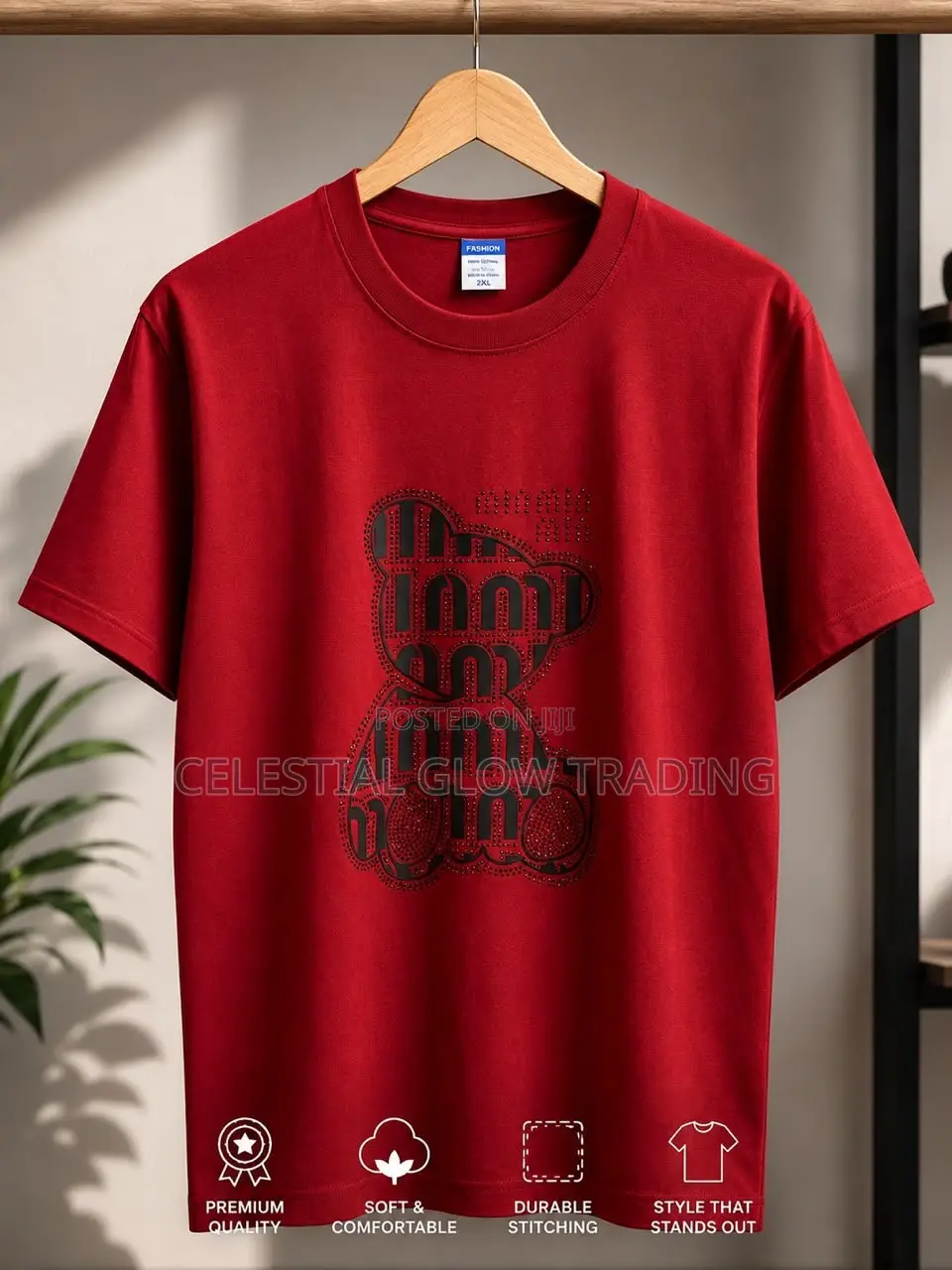 Black Bear Rhinestone‐Style Print T‐Shirt – Oversized Casual Tee