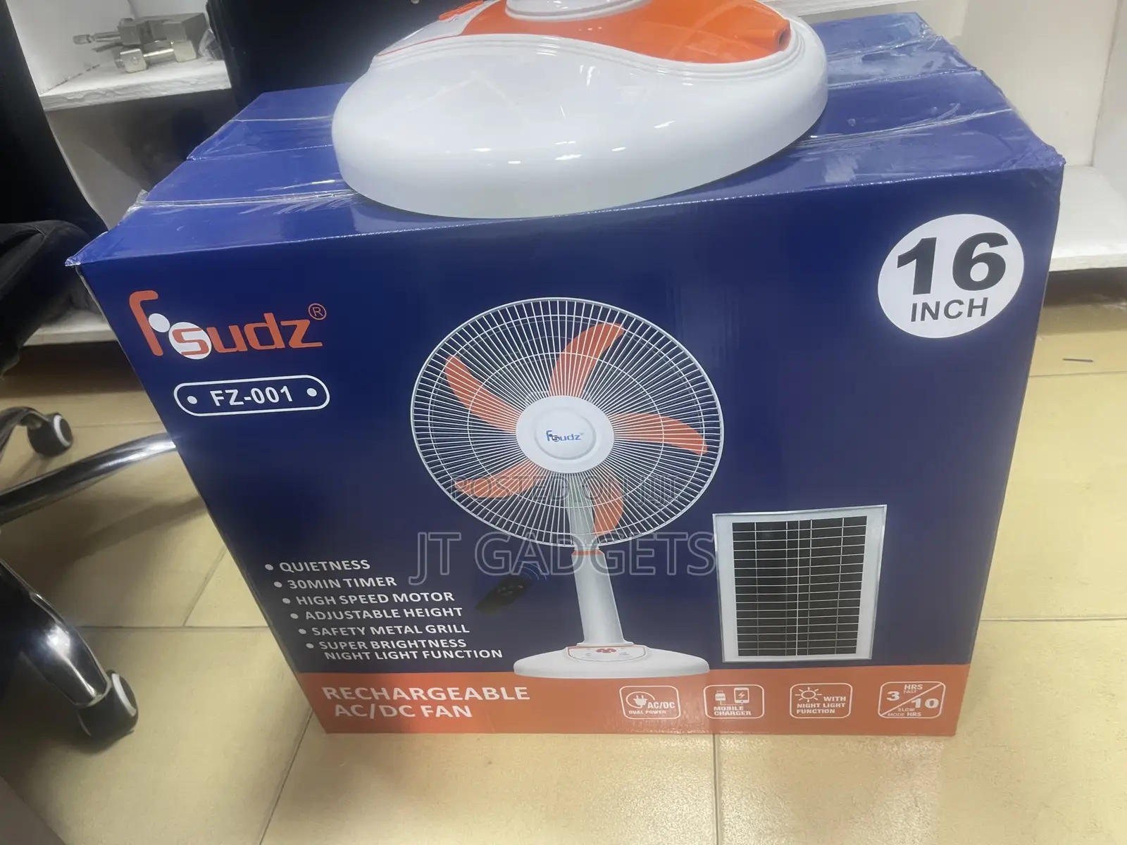 Fsudz 16" Rechargeable AC/DC Fan + Solar Panel (FZ-001)