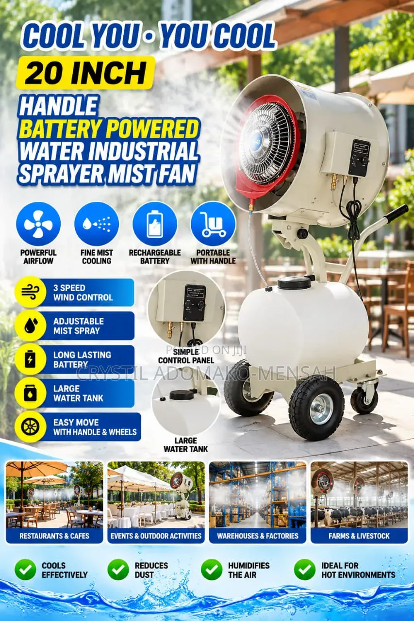 20-Inch Industrial Water Mist Fan - Rechargeable Battery Portable