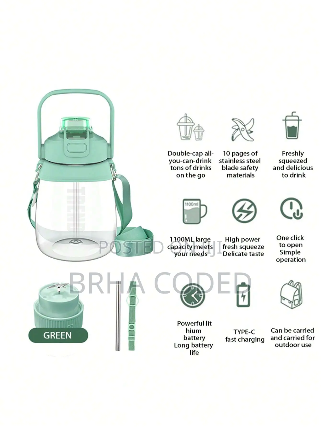 Large Capacity 1.1L Wireless Portable Juicer Cup Water Bottle