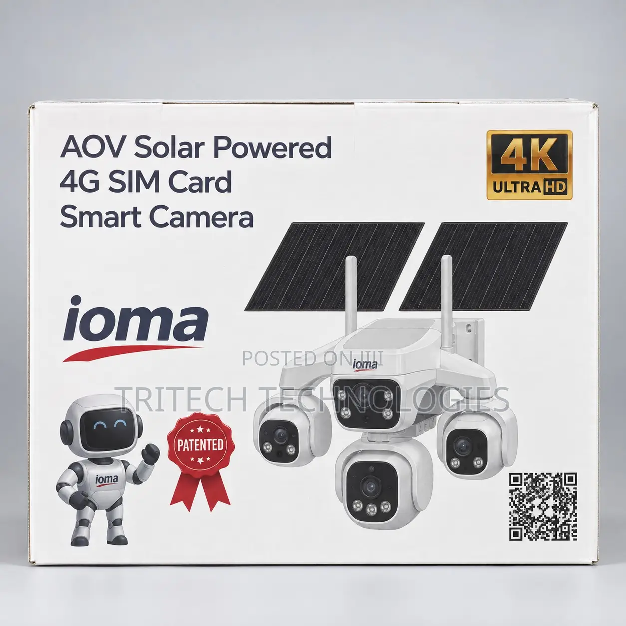 IOMA IO-S34 AOV Solar Powered 4G SIM Card Smart Camera (4MP×2, 4mm)