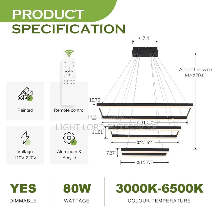 Color Temperature 600mm Led 3color Chandelier