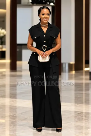 Luxury Two Piece Set Blazer Top With Gold Belt+ Wide Leg Palazzo