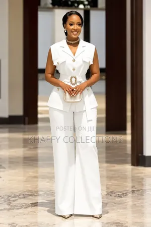 Luxury Two Piece Set Blazer Top With Gold Belt+ Wide Leg Palazzo