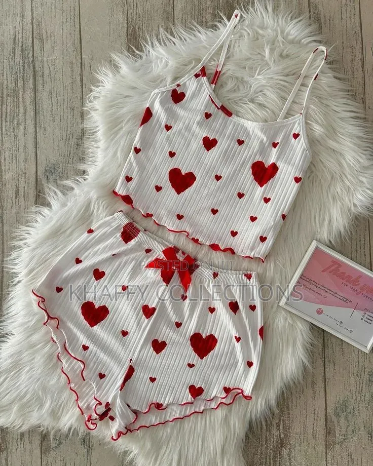 Cute Heart Print 2 Piece Night Wear Sets