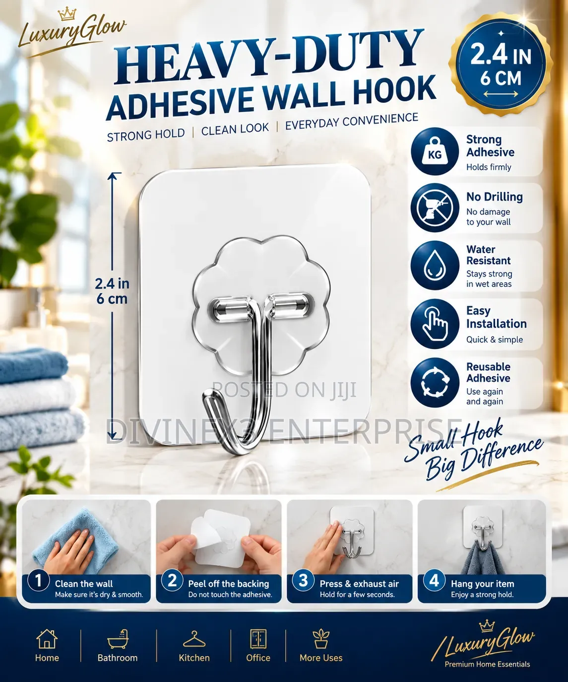 Heavy-Duty Adhesive Wall Hook(2pcs)