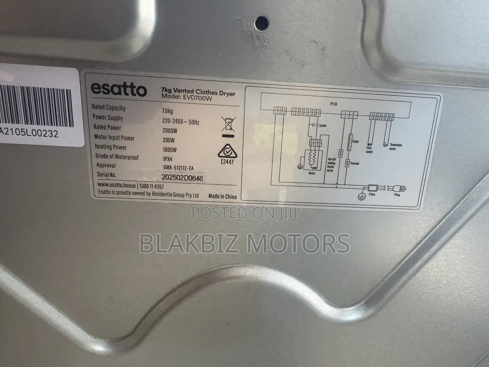 Esatto 7kg White Vented Clothes Dryer