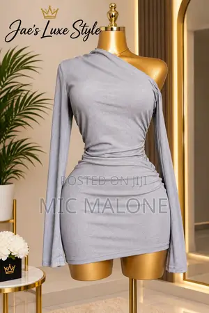 Women’s Grey One-Shoulder Ruched Bodycon Mini Dress