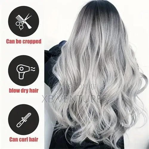 Long Wave Gradient Black Gray Synthetic Natural Wig,