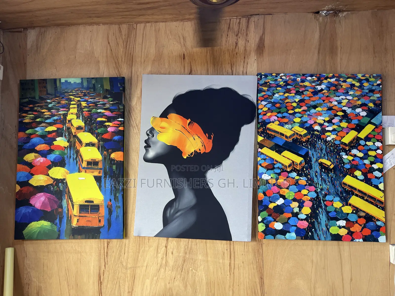 3 Sets Real Cloth Canvas Frame Gold Lady Car Market Wall Arts