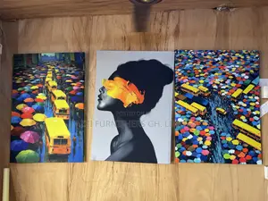 3 Sets Real Cloth Canvas Frame Gold Lady Car Market Wall Arts