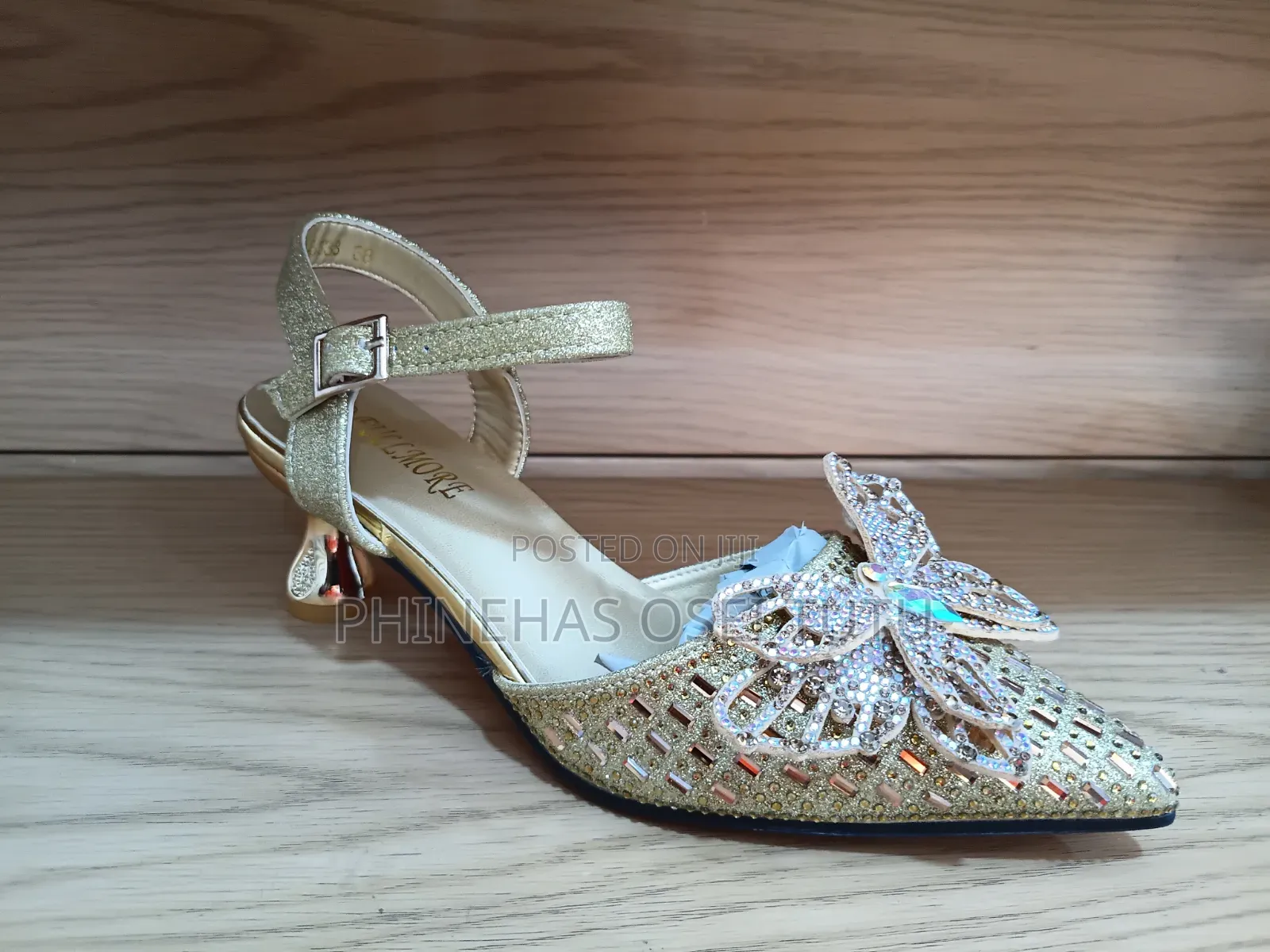 Gold Glitter Flower Heels