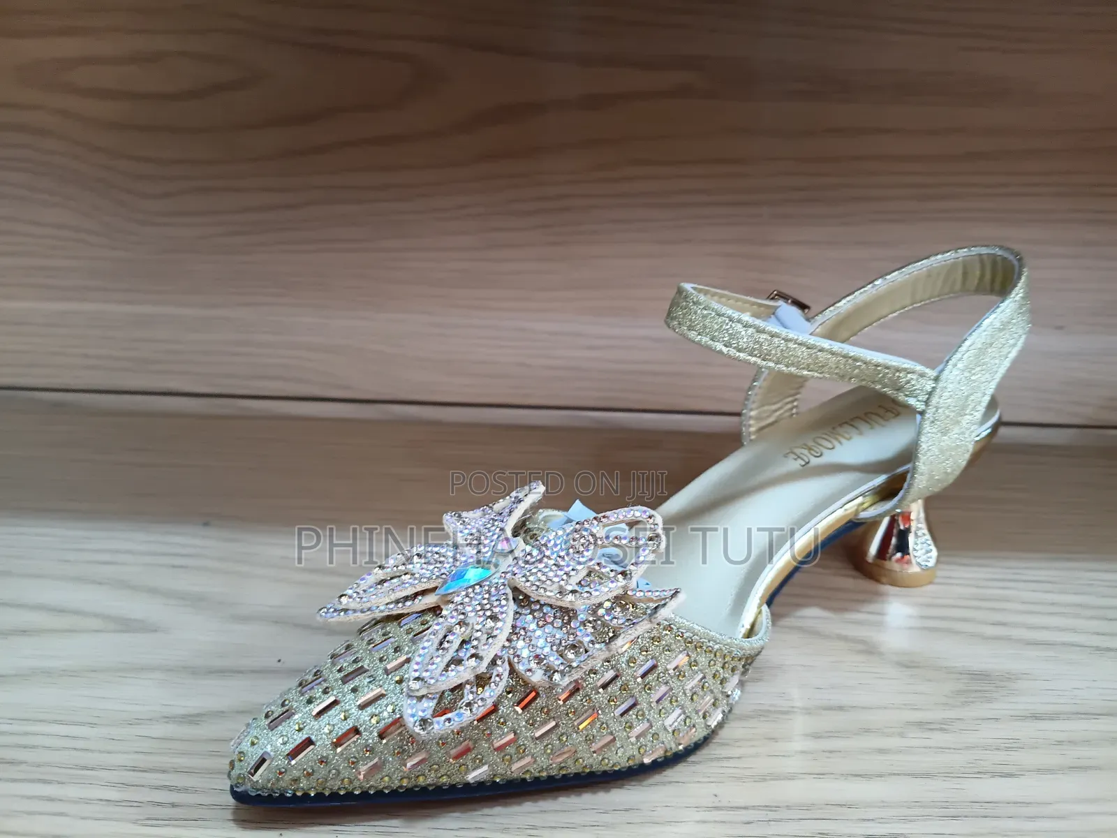 Gold Glitter Flower Heels