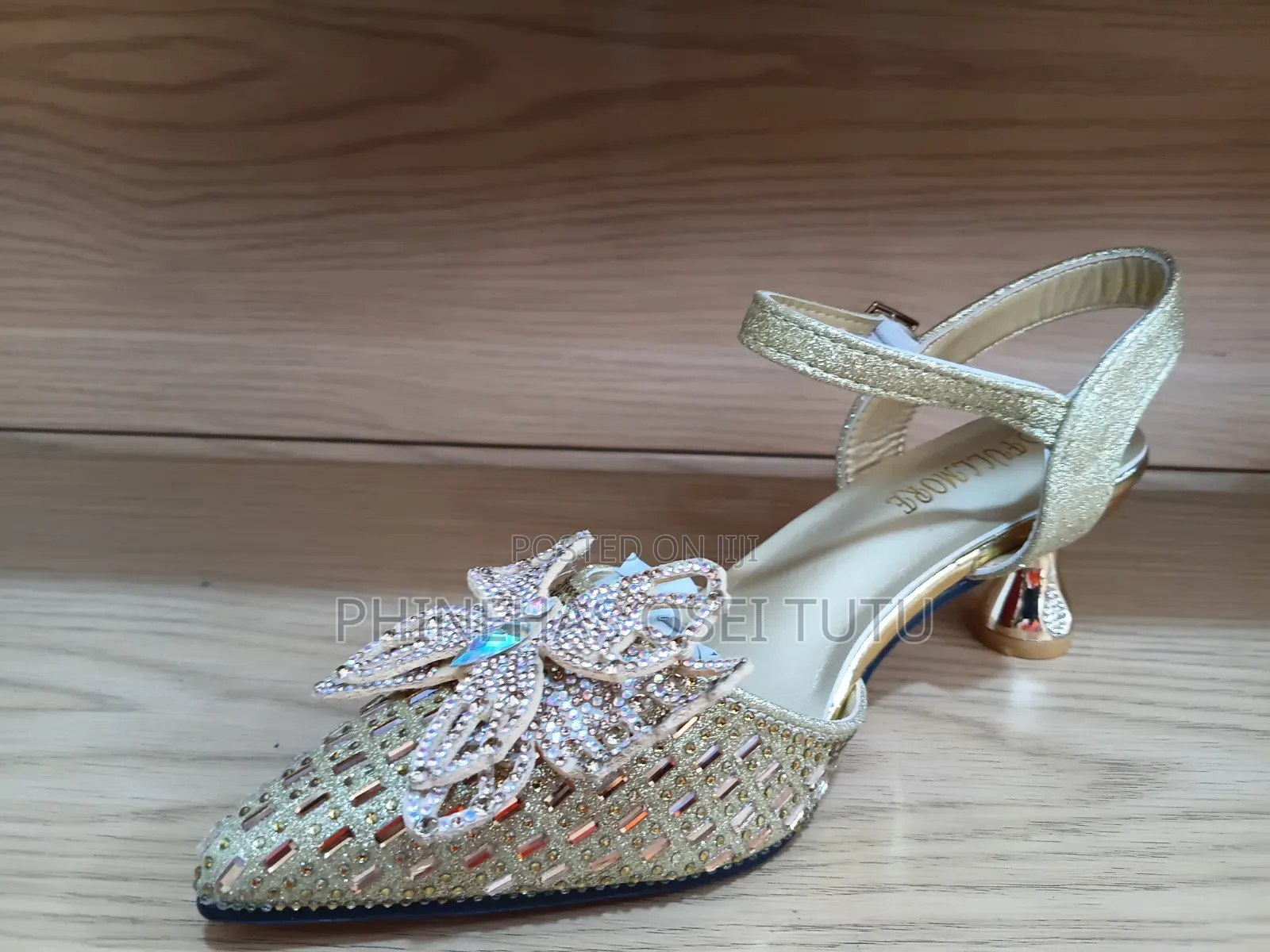 Gold Glitter Flower Heels