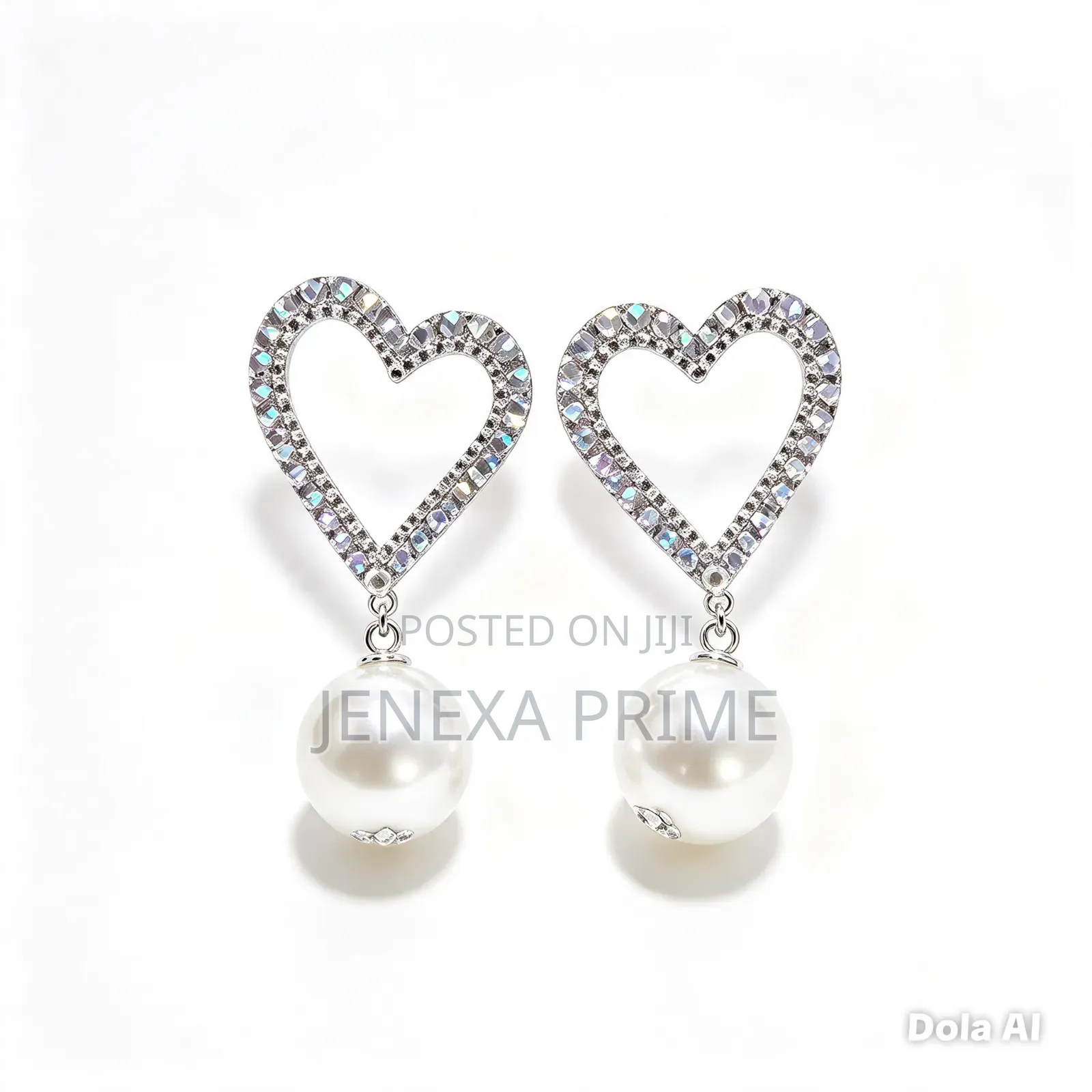 Sparkling Heart Pearl Drop Earrings