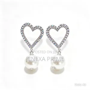 Sparkling Heart Pearl Drop Earrings