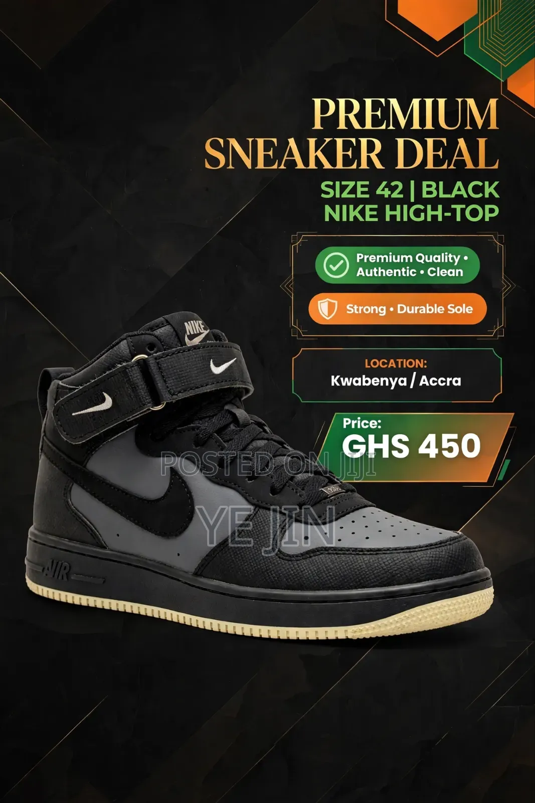 Nike High-Top Sneakers
Size 42-Black
GHS 450