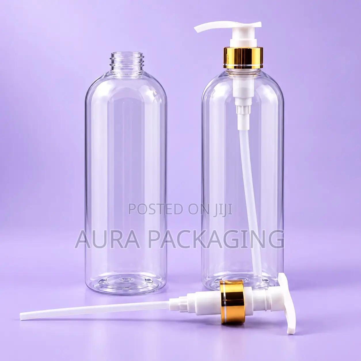 Clear Lotion and Shampoo Bottles With Gold Pump
