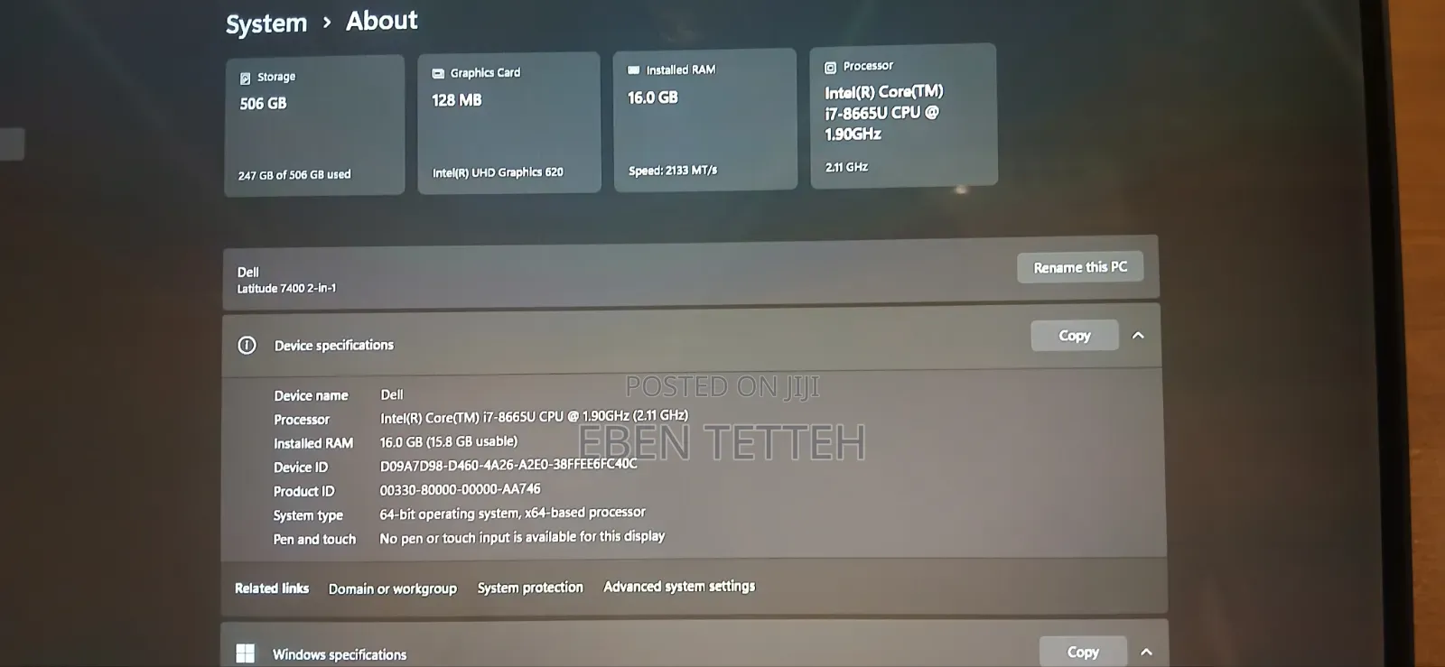 Laptop Dell Latitude 7400 16GB Intel Core i7 SSD 512GB