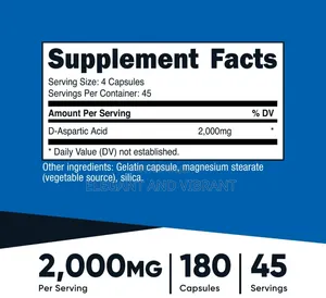 D-Aspartic Acid (DAA) Capsules 2000mg Per Serving (180 Capsules)