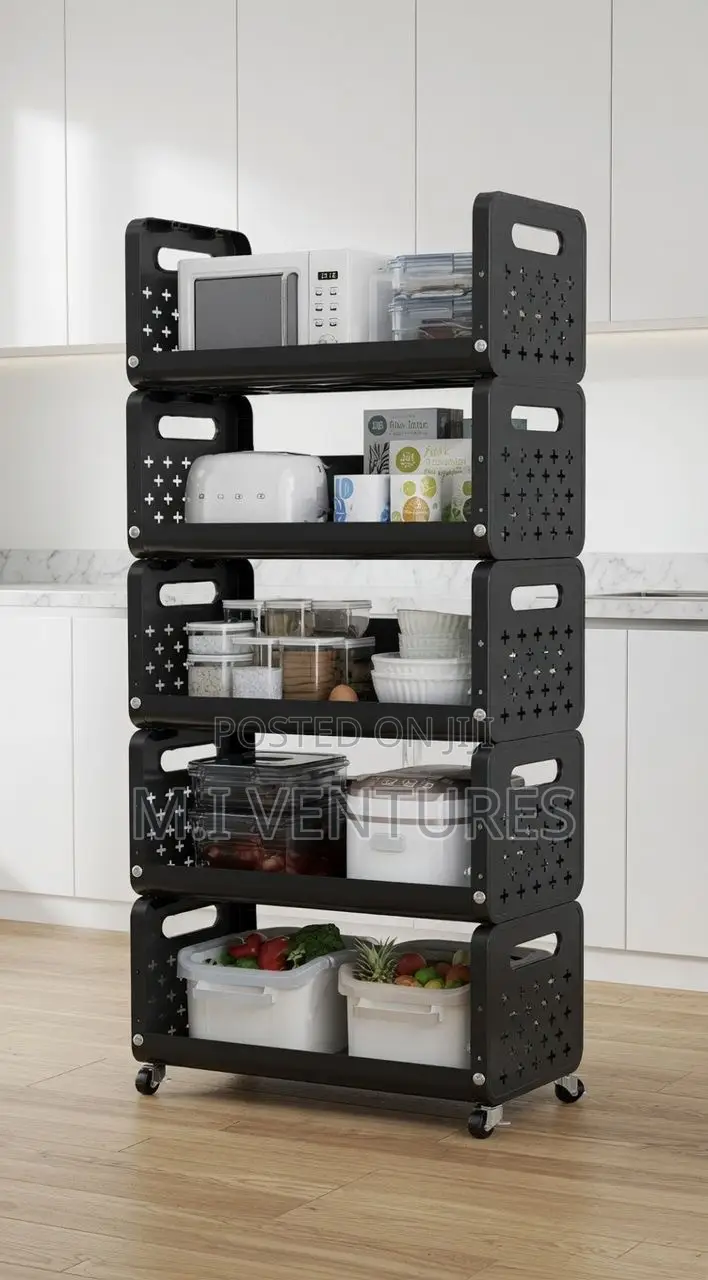 5-Tier Multi-Purpose Mobile Storage Rack With Rolling Wheels