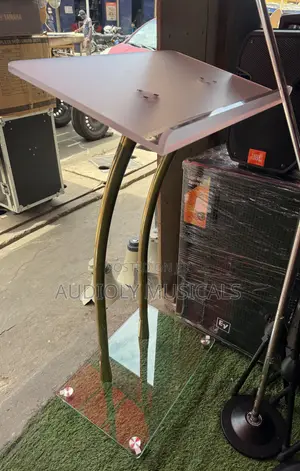 Modern Glass Pulpit With Golden Metal Stands