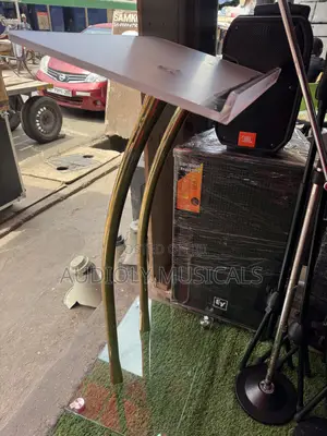 Modern Glass Pulpit With Golden Metal Stands