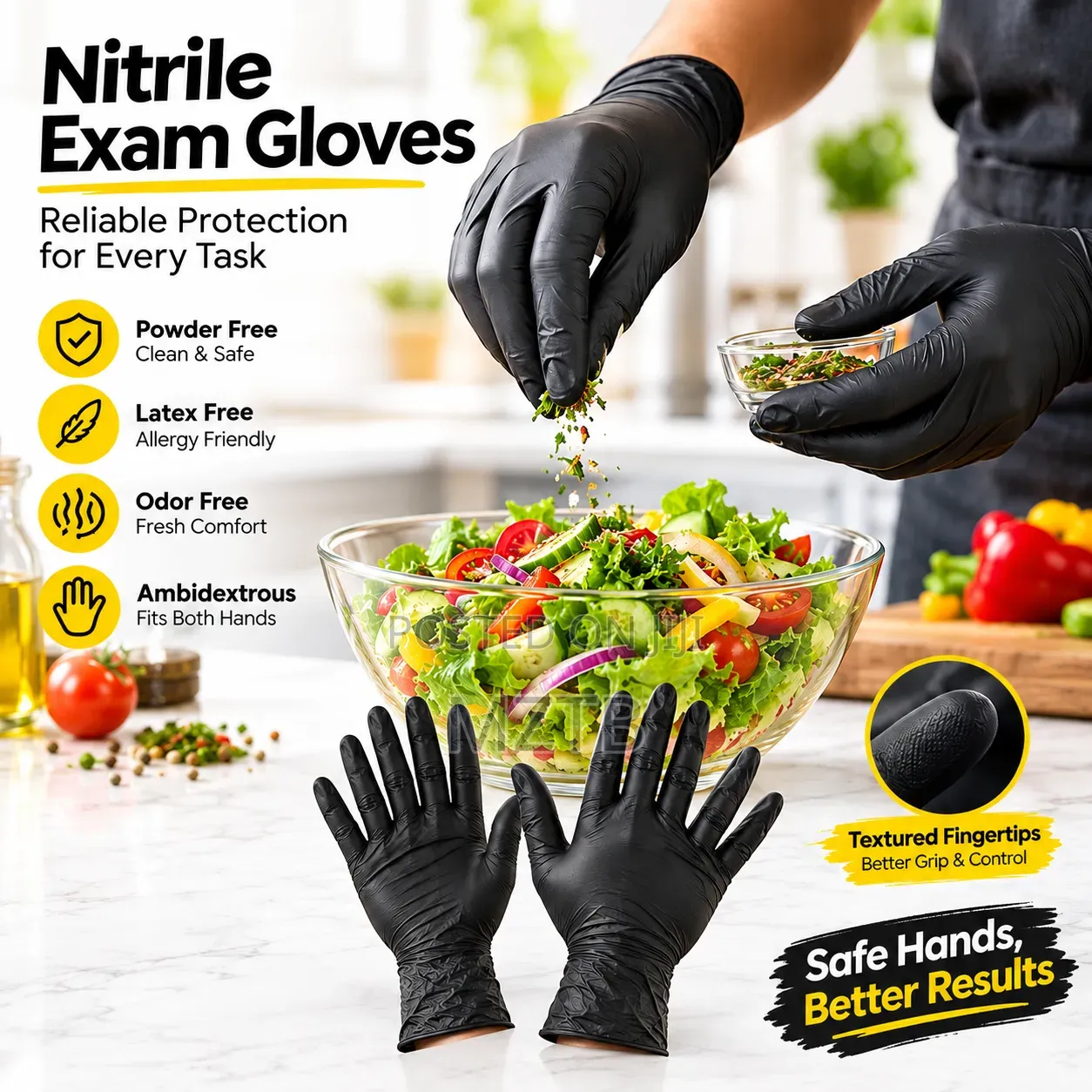 Nitrile Disposable Black Gloves Powder-Free & Latex-Free - 100pcs/Box