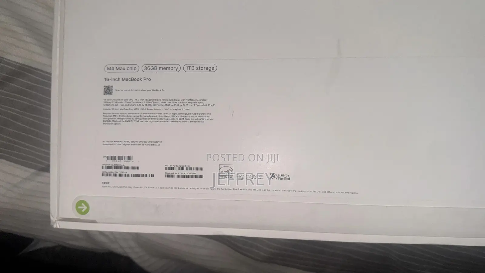 New Laptop Apple MacBook Pro 2024 M4 Max 32GB Apple M4 Max SSD 1T