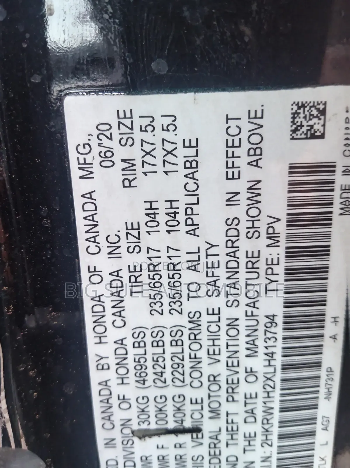 Honda CR-V LX AWD 2020 Black