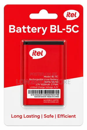 Itel BL-5C Rechargeable Li-Ion Battery - 1020mAh, 3.7V