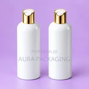 White Shower Gel or Lotion Bottle With Gold Press Cap