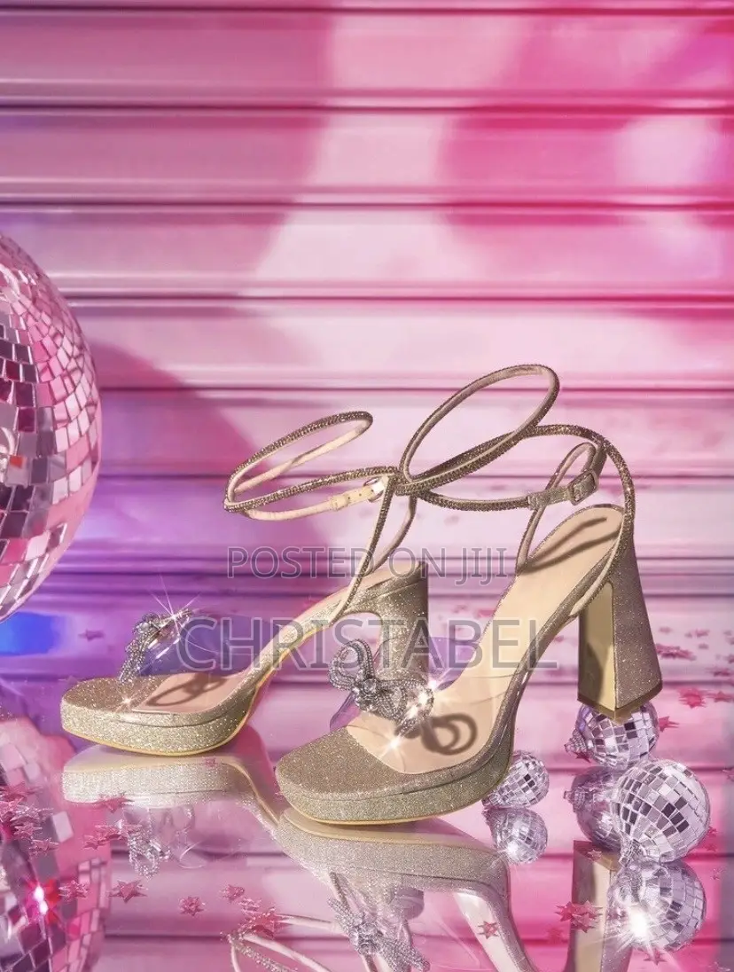 Ladies Glitter Golden Heel