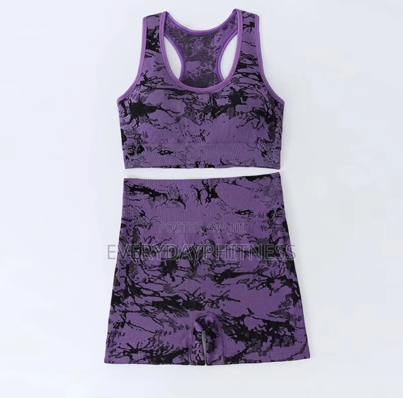 Ladies Yoga Set. Camouflage Biker Shorts Sports Bra