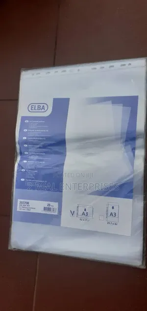 Elba A3 Heavy Duty Clear Plastic Punched Filing Pockets Pack of 25