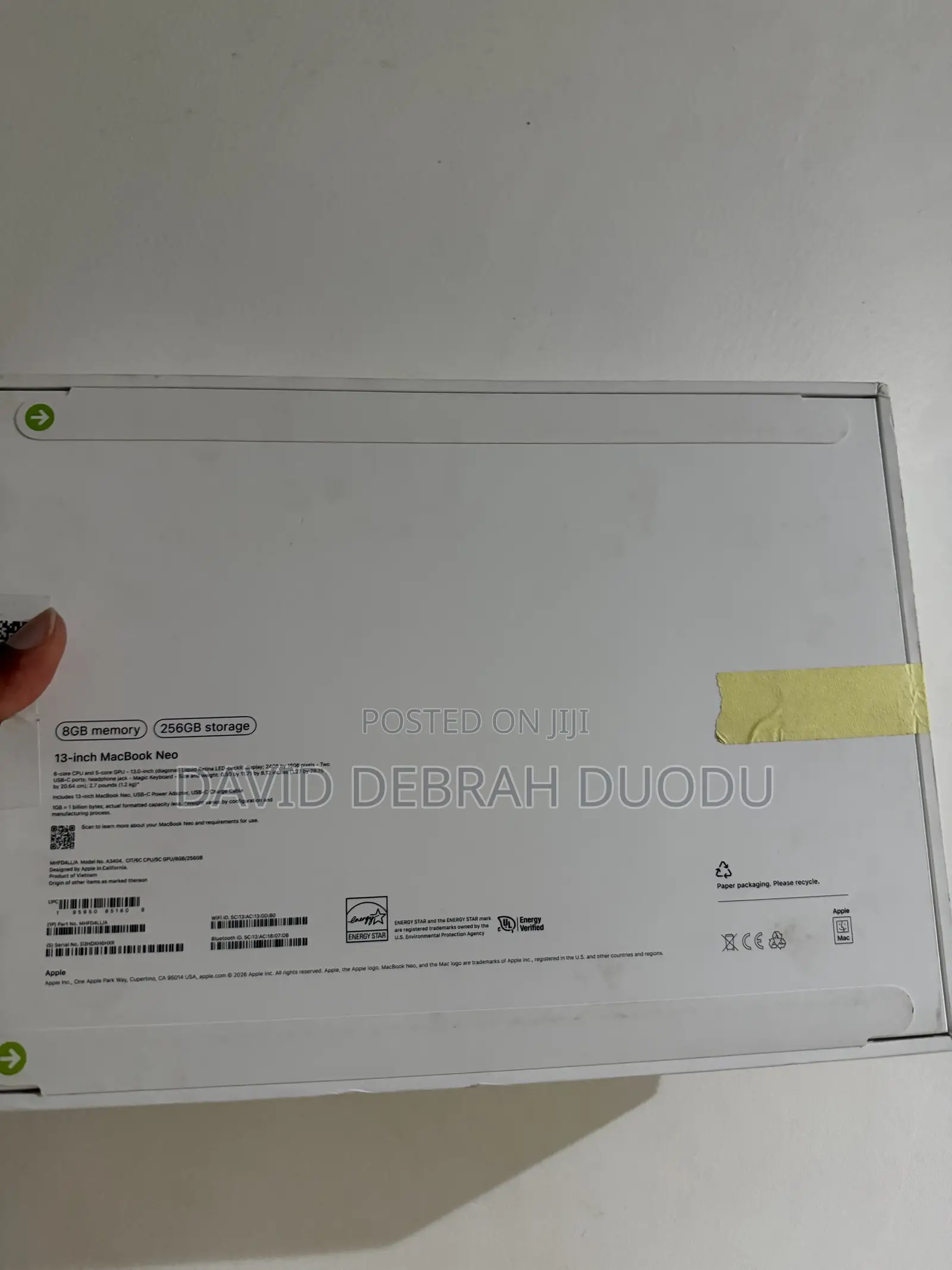 New Laptop Apple MacBook Neo 2026 8GB Apple M5 SSD 256GB