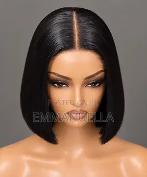 Luxury Jet-Black Human Hair Blunt Bob | 5×5 Lace Unit