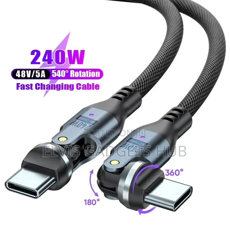 540° Rotating 240W Fast Charging Cord for iPhone17/16 Pro,Samsung S25
