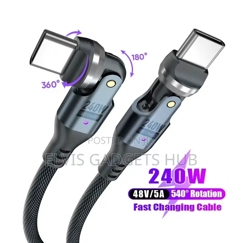 540° Rotating 240W Fast Charging Cord for iPhone17/16 Pro,Samsung S25